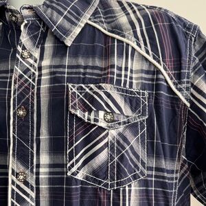BKE™️ Men's Sz XL Athletic Fit Short Sleeve Snap Front Plaid Shirt